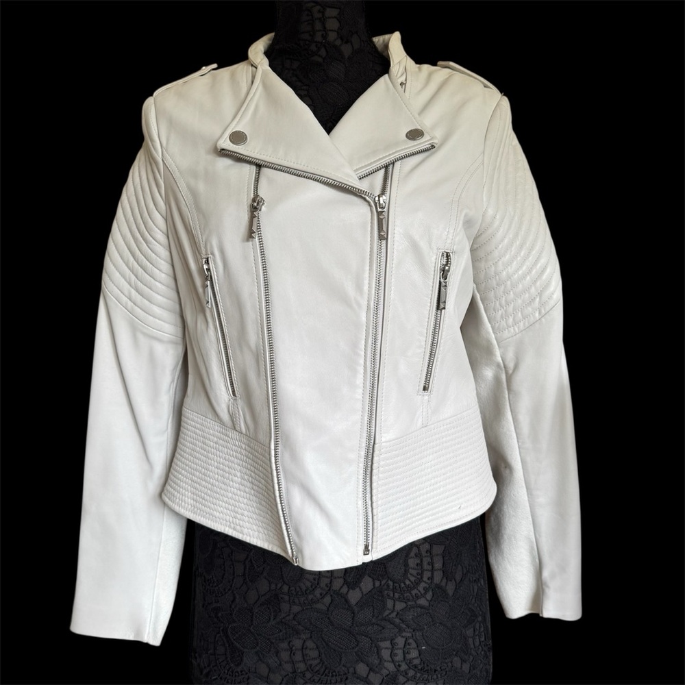 BCBGMaxAzria Off-White Leather Biker Moto Jacket